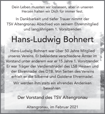 Traueranzeige von Hans Ludwig Bohnert von FZ