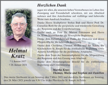 Traueranzeige von Helmut Kratz von FZ