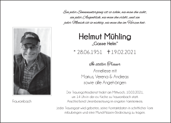 Traueranzeige von Helmut Mühling von FZ