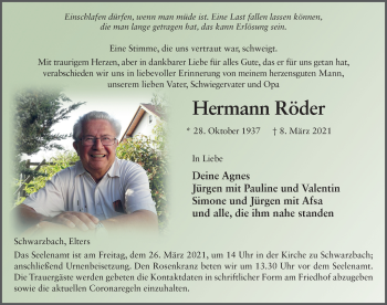 Traueranzeige von Hermann Röder von FZ