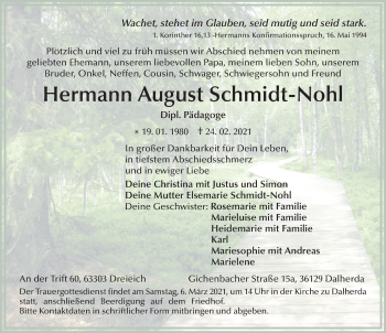 Traueranzeige von Hermann August Schmidt-Nohl von FZ