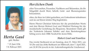 Traueranzeige von Herta Gaul von FZ