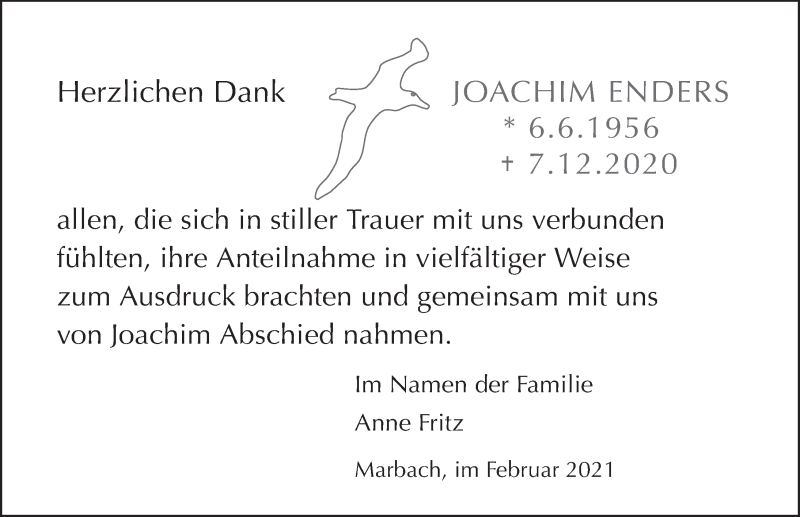  Traueranzeige für Joachim Enders vom 27.02.2021 aus FZ