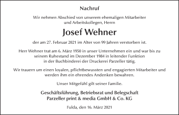 Traueranzeige von Josef Wehner von FZ