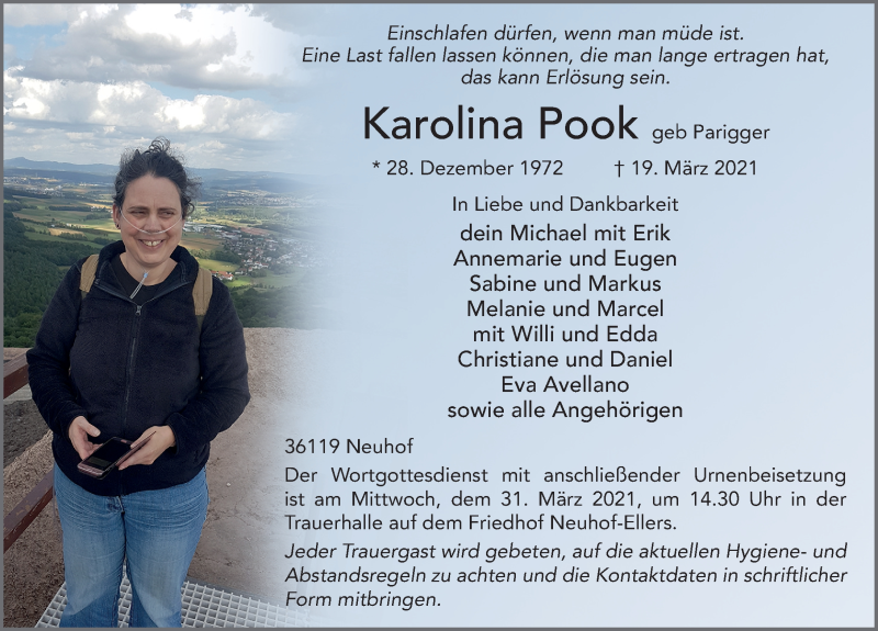  Traueranzeige für Karolina Pook vom 29.03.2021 aus FZ