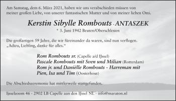 Traueranzeige von Kerstin Sibylle Rombouts von FZ