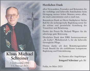Traueranzeige von Klaus Michael Schreiner von FZ