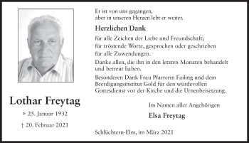 Traueranzeige von Lothar Freytag von FZ