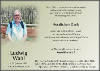 Traueranzeige von Ludwig Wahl von FZ