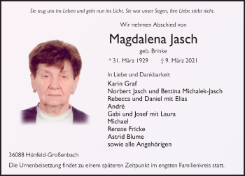 Traueranzeige von Magdalena Jasch von FZ