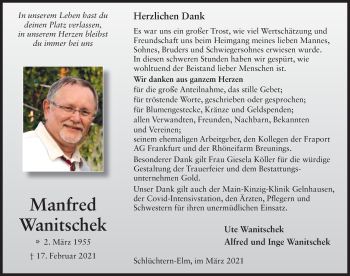 Traueranzeige von Manfred Wanitschek von FZ