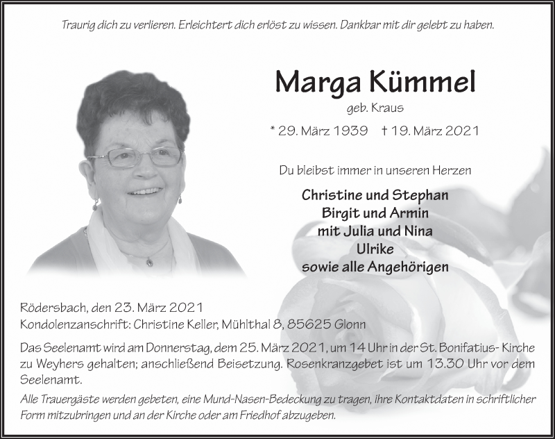  Traueranzeige für Marga Kümmel vom 23.03.2021 aus FZ