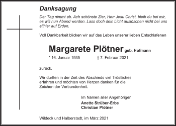 Traueranzeige von Margarete Plötner von FZ