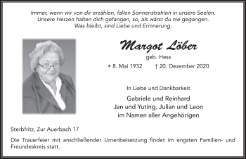Traueranzeige von Margot Löber von FZ