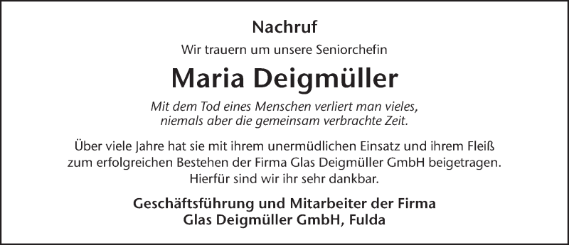  Traueranzeige für Maria Deigmüller vom 10.03.2021 aus FZ