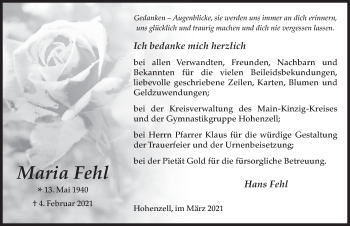 Traueranzeige von Maria Fehl von FZ