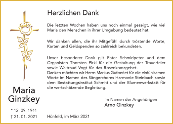 Traueranzeige von Maria Ginzkey von FZ