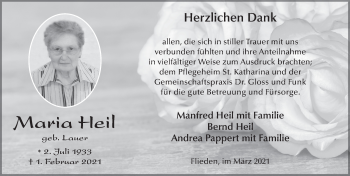 Traueranzeige von Maria Heil von FZ