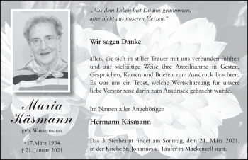 Traueranzeige von Maria Käsmann von FZ