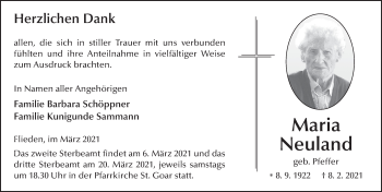 Traueranzeige von Maria Neuland von FZ