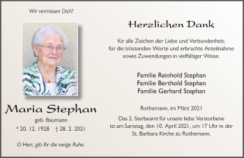 Traueranzeige von Maria Stephan von FZ