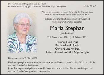 Traueranzeige von Maria Stephan von FZ