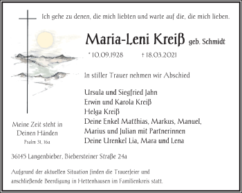 Traueranzeige von Maria Leni Kreiß von FZ