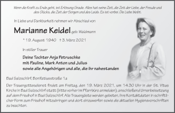 Traueranzeige von Marianne Keidel von FZ