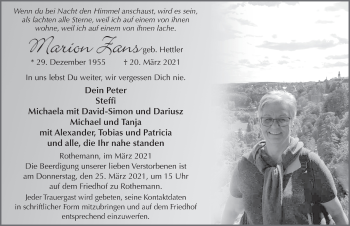 Traueranzeige von Marion Zans von FZ