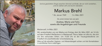 Traueranzeige von Markus Brehl von FZ