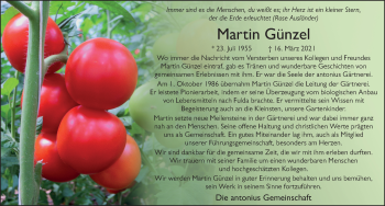 Traueranzeige von Martin Günzel von FZ