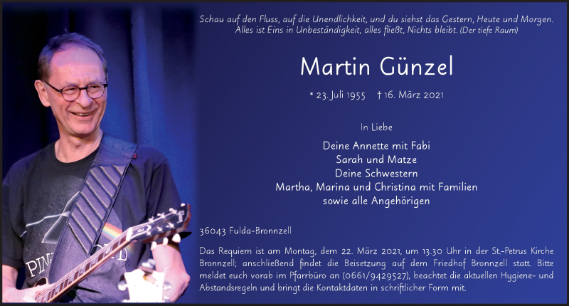  Traueranzeige für Martin Günzel vom 18.03.2021 aus FZ