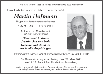 Traueranzeige von Martin Hofmann von FZ
