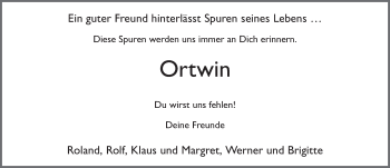 Traueranzeige von Ortwin Jörges von FZ