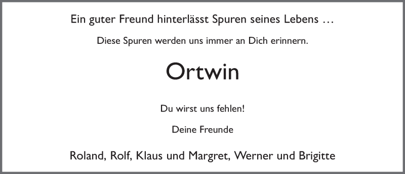  Traueranzeige für Ortwin Jörges vom 10.03.2021 aus FZ