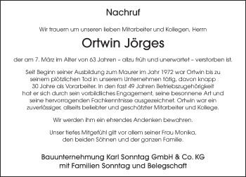 Traueranzeige von Ortwin Jörges von FZ
