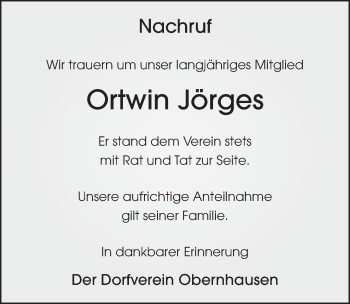 Traueranzeige von Ortwin Jörges von FZ