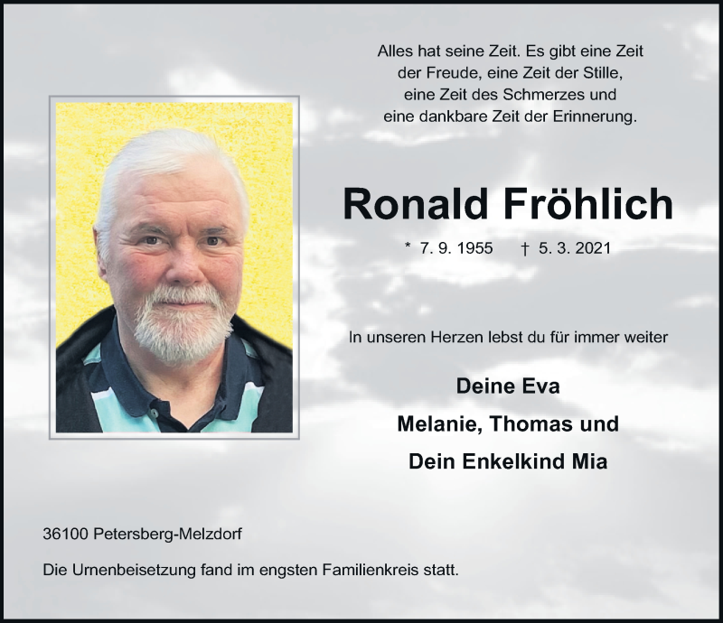  Traueranzeige für Ronald Fröhlich vom 20.03.2021 aus FZ