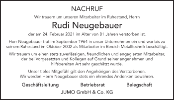 Traueranzeige von Rudi Neugebauer von FZ