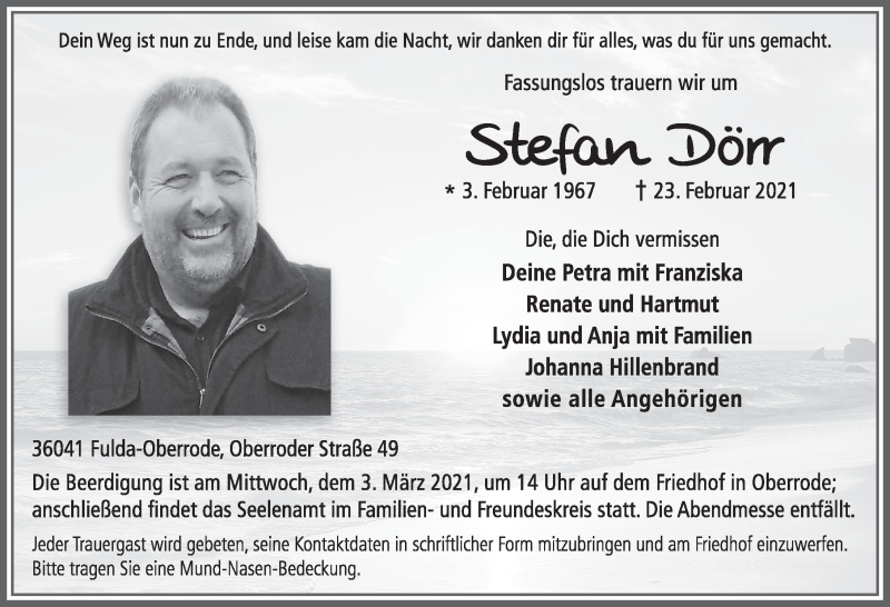  Traueranzeige für Stefan Dörr vom 01.03.2021 aus FZ