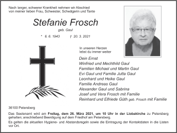Traueranzeige von Stefanie Frosch von FZ