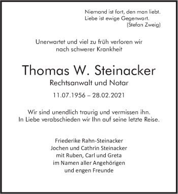 Traueranzeige von Thomas W. Steinacker von FZ