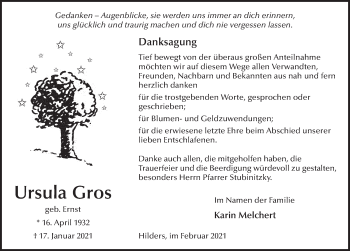 Traueranzeige von Ursula Gros von FZ