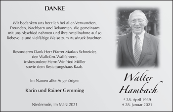 Traueranzeige von Walter Hambach von FZ