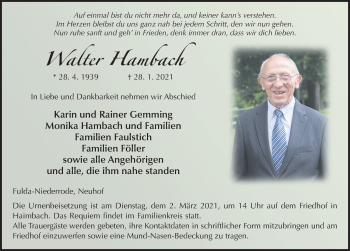Traueranzeige von Walter Hambach von FZ