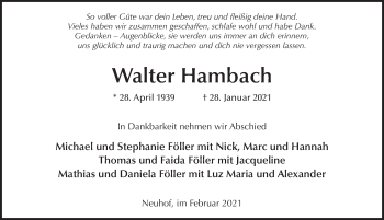 Traueranzeige von Walter Hambach von FZ