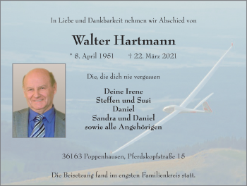 Traueranzeige von Walter Hartmann von FZ