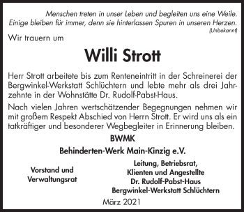 Traueranzeige von Willi Strott von FZ