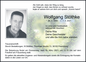 Traueranzeige von Wolfgang Stöthke von FZ