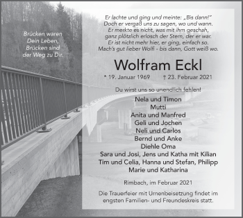 Traueranzeige von Wolfram Eckl von FZ